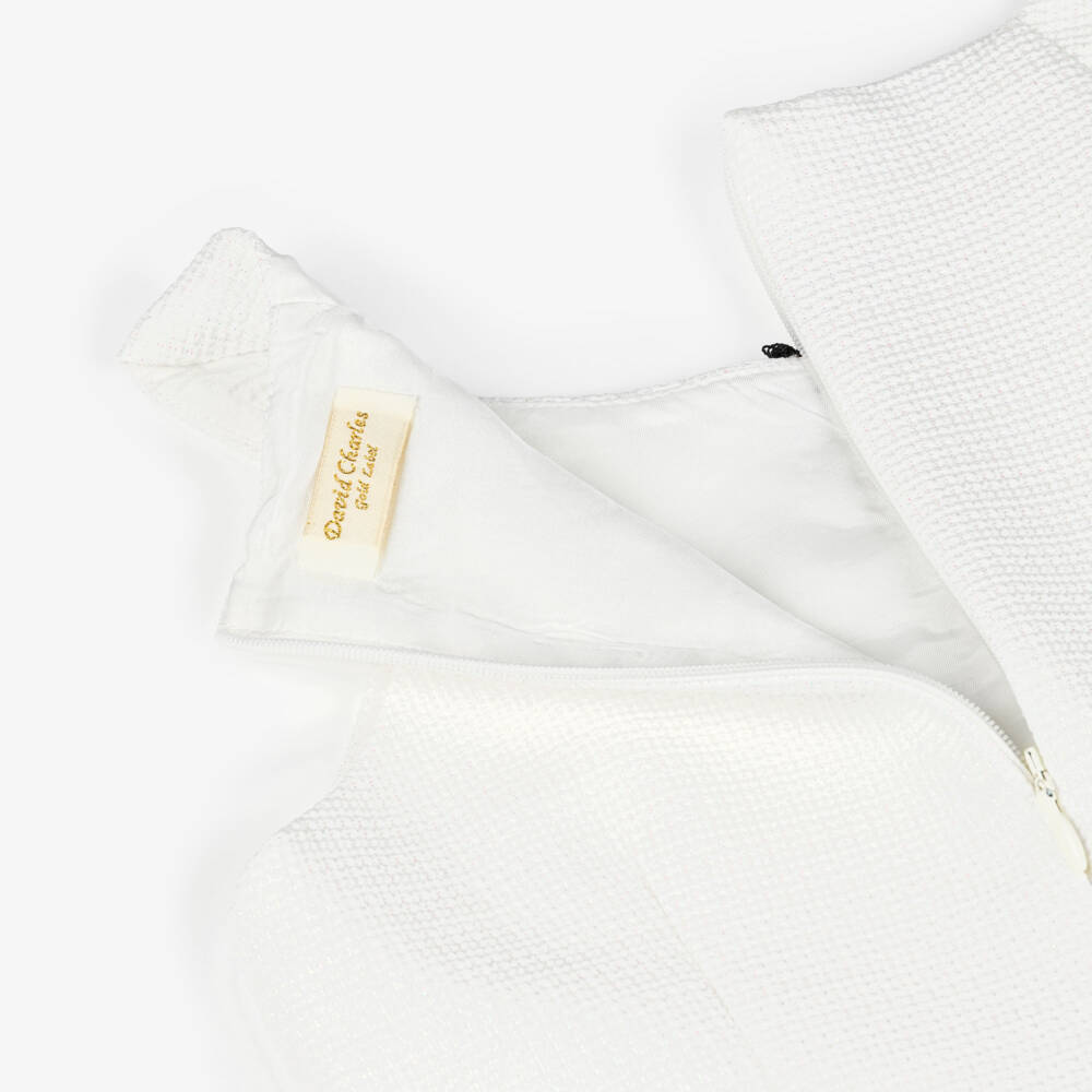 David Charles-Girls Ivory Sleeveless Dress with Pearl Tweed Trim | Childrensalon