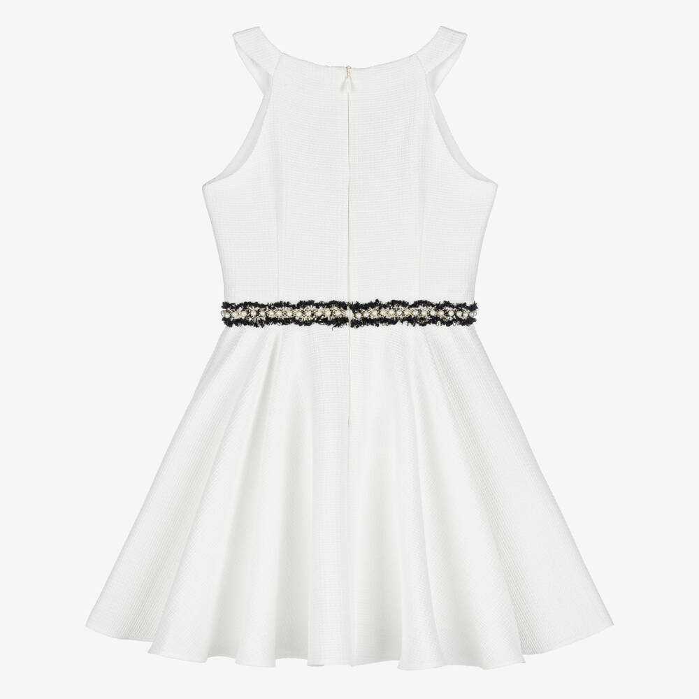 David Charles-Girls Ivory Sleeveless Dress with Pearl Tweed Trim | Childrensalon