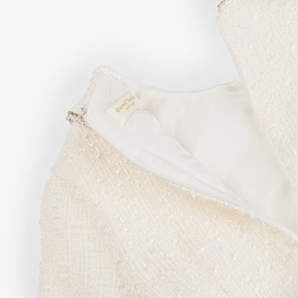 David Charles-Платье кремовое из твида со стразами для девочек | Childrensalon