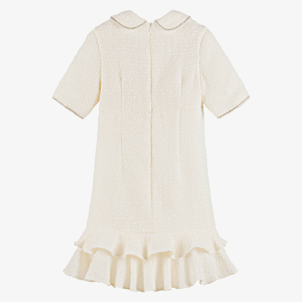 David Charles-Платье кремовое из твида со стразами для девочек | Childrensalon