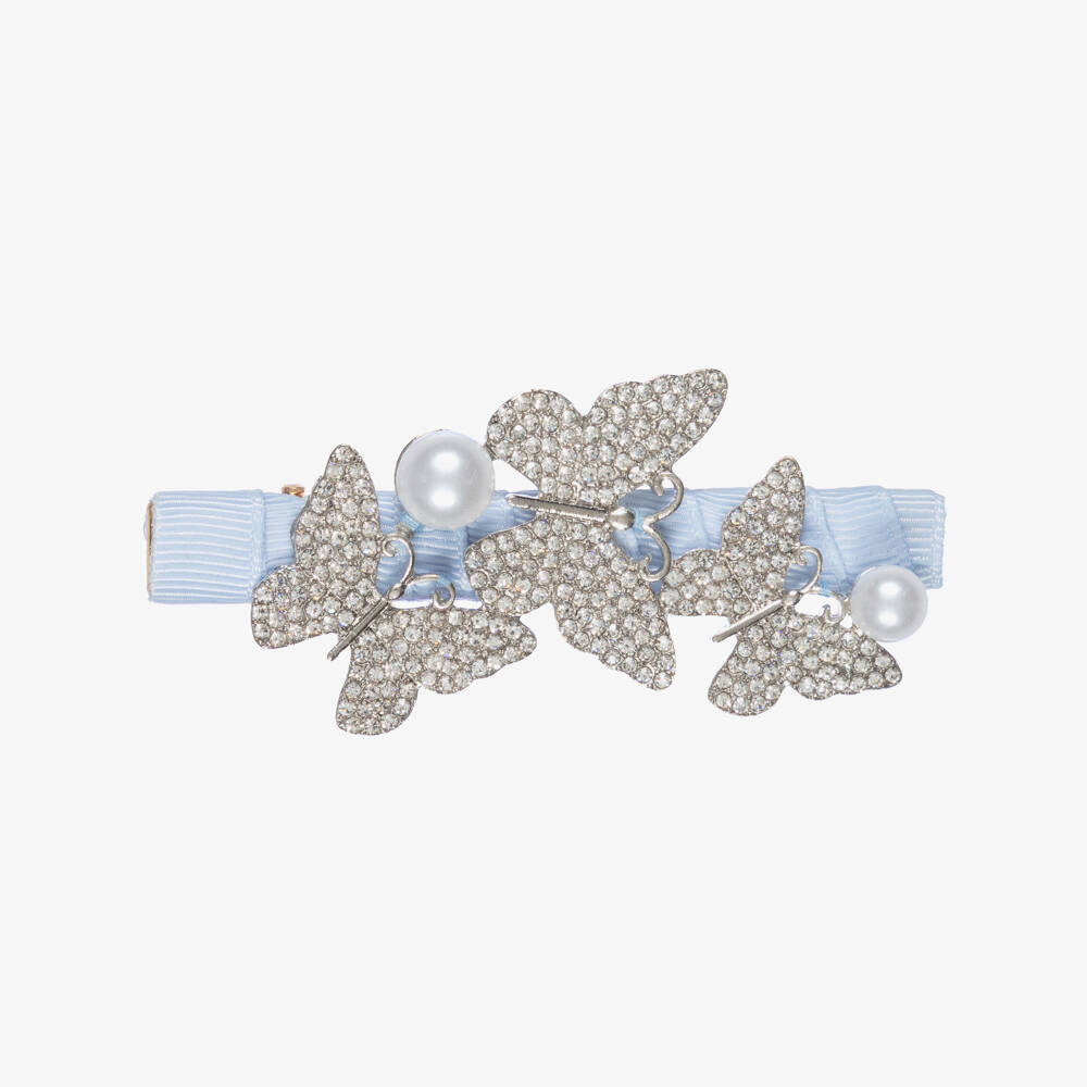 David Charles-Girls Pale Blue & Diamanté Butterfly Hair Clip (8cm) | Childrensalon