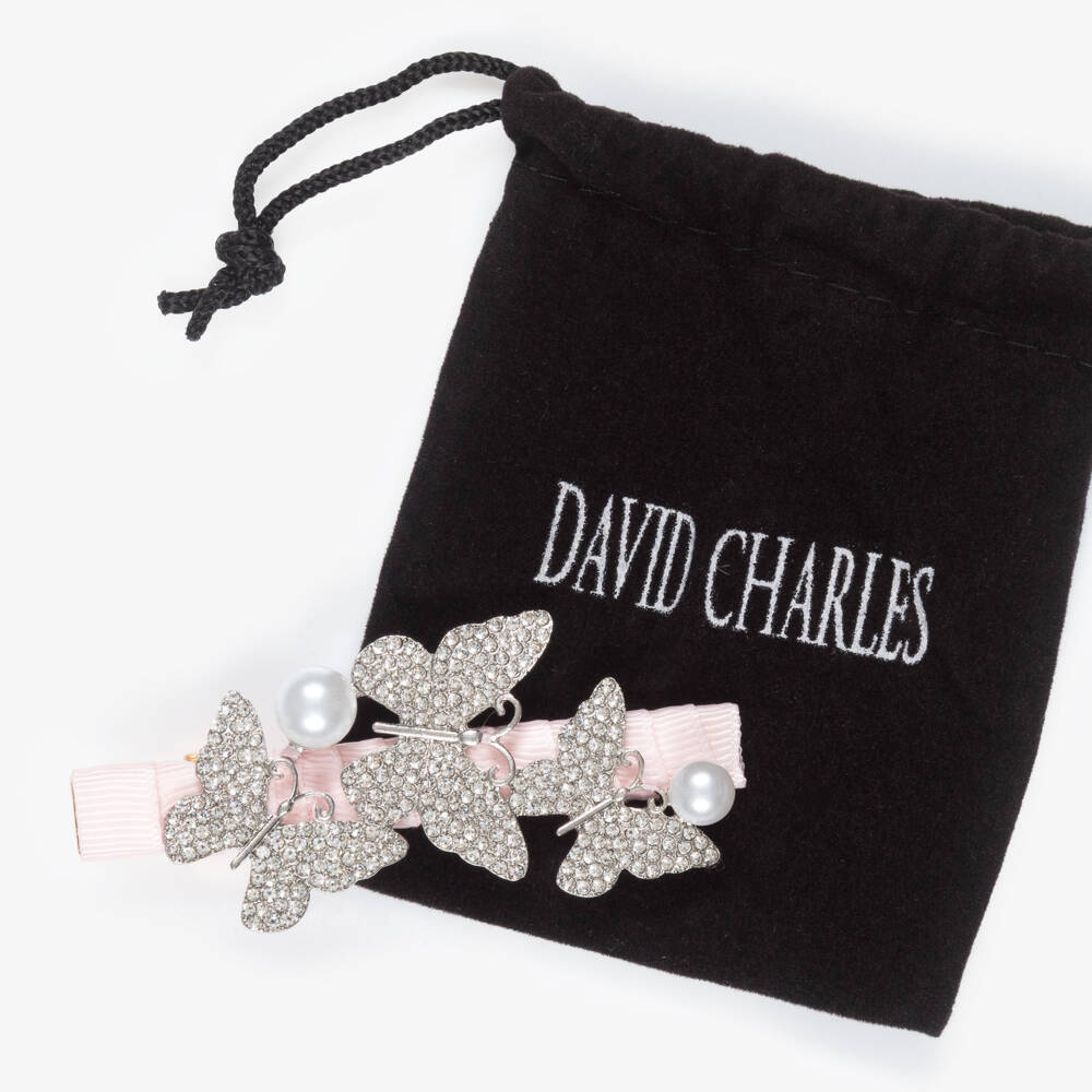 David Charles-Girls Pale Pink & Diamanté Butterfly Hair Clip (8cm) | Childrensalon