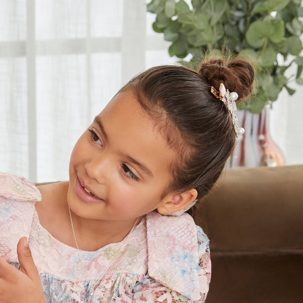 David Charles-Girls Pale Pink & Diamanté Butterfly Hair Clip (8cm) | Childrensalon