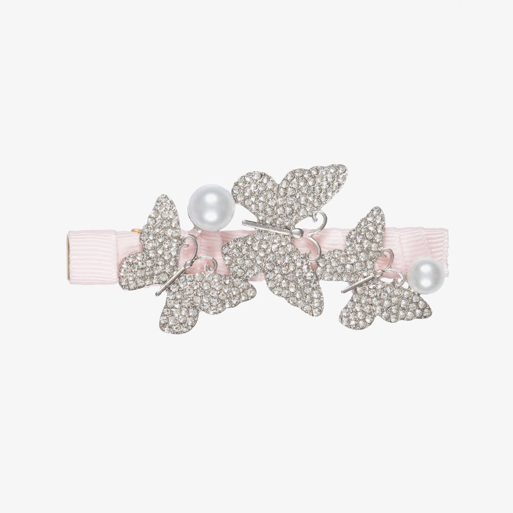 David Charles-Girls Pale Pink & Diamanté Butterfly Hair Clip (8cm) | Childrensalon
