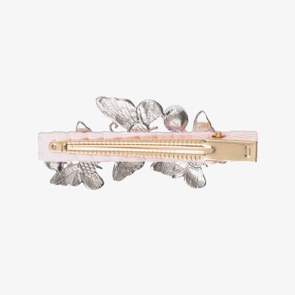 David Charles-Girls Pale Pink & Diamanté Butterfly Hair Clip (8cm) | Childrensalon