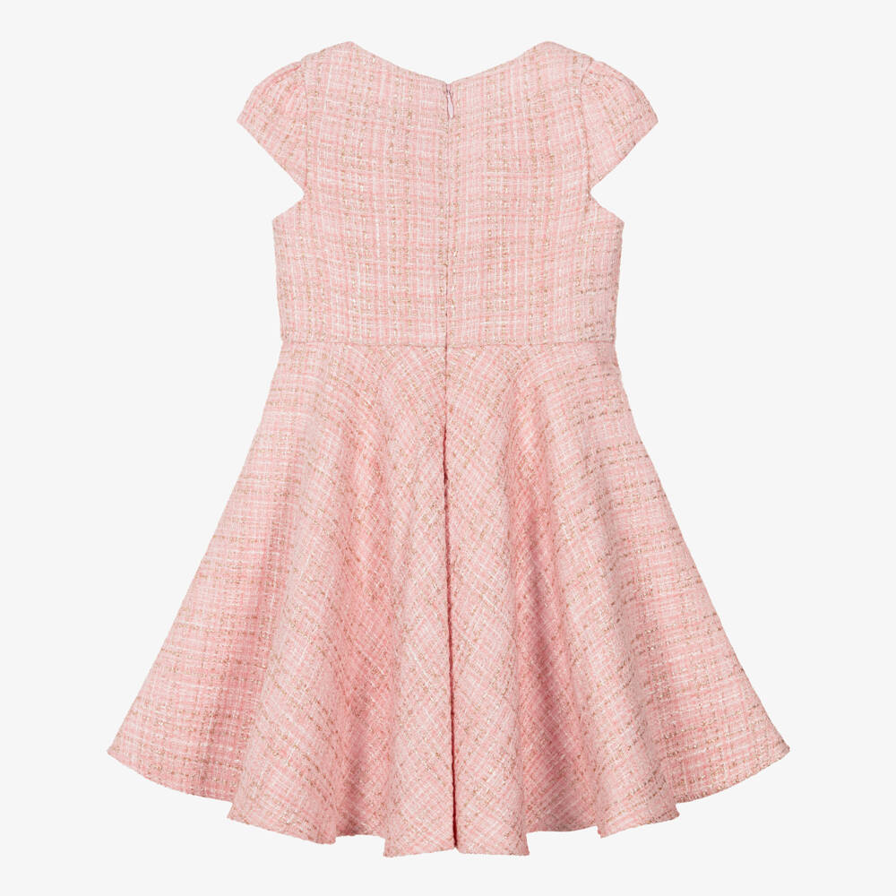 David Charles-فستان تويد بأزرار كريستال لون زهري وذهبي للبنات | Childrensalon