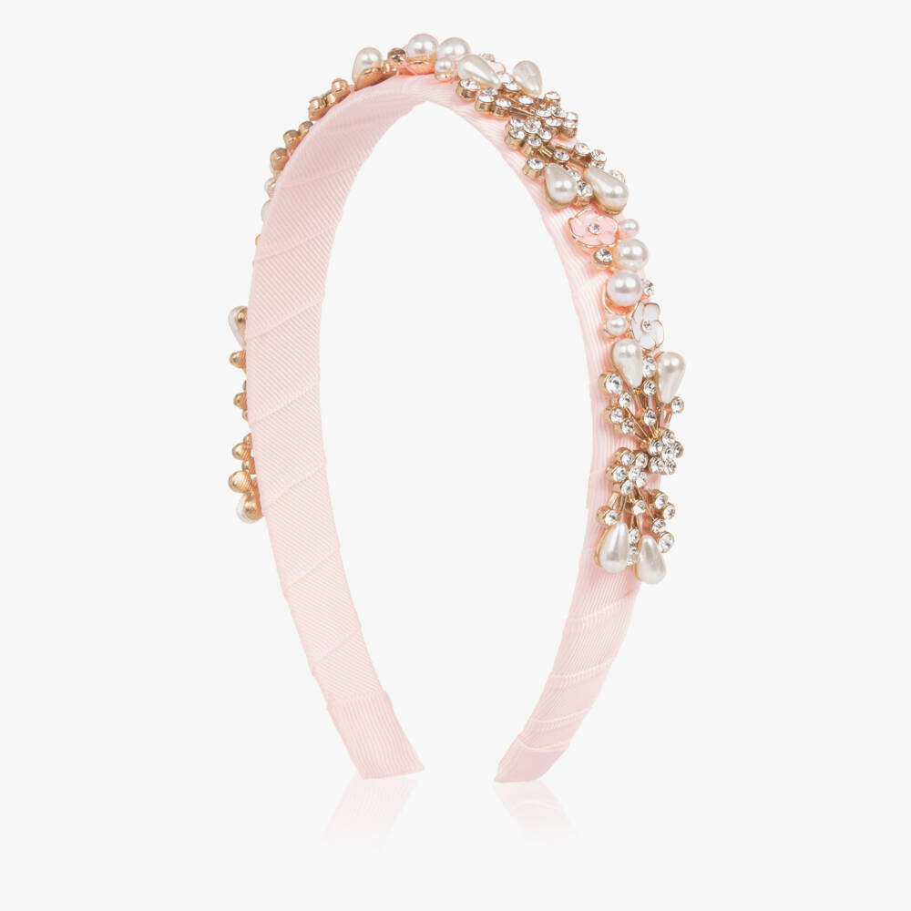David Charles-Ободок розовый с кристаллами и жемчужинами для девочек | Childrensalon