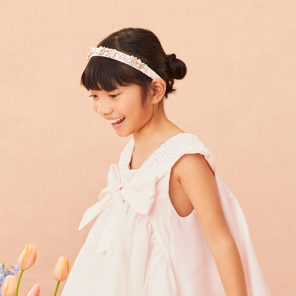 David Charles-Girls Pink Hairband with Crystals & Pearl Beads | Childrensalon