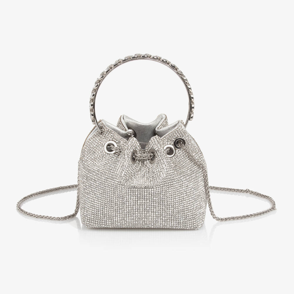 David Charles-Girls Silver Diamanté Bucket Bag (15cm) | Childrensalon