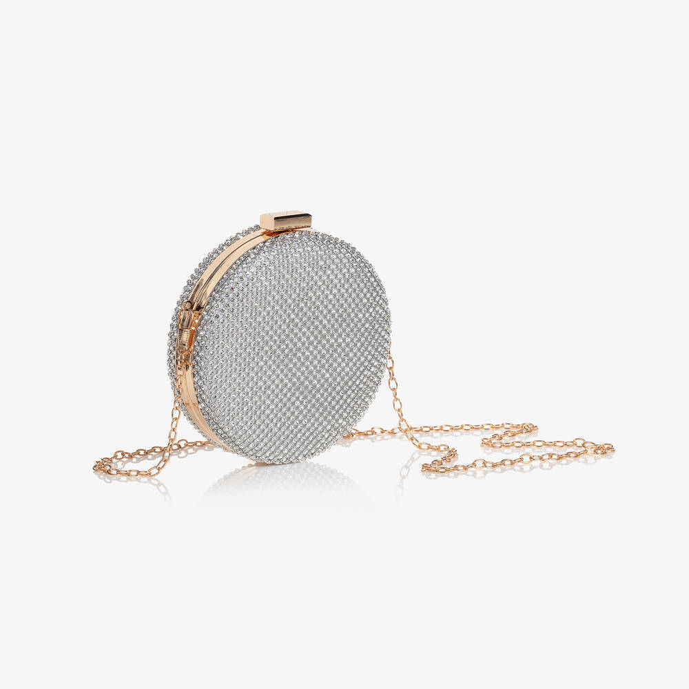 David Charles-Girls Silver Diamanté Circle Bag (13cm) | Childrensalon
