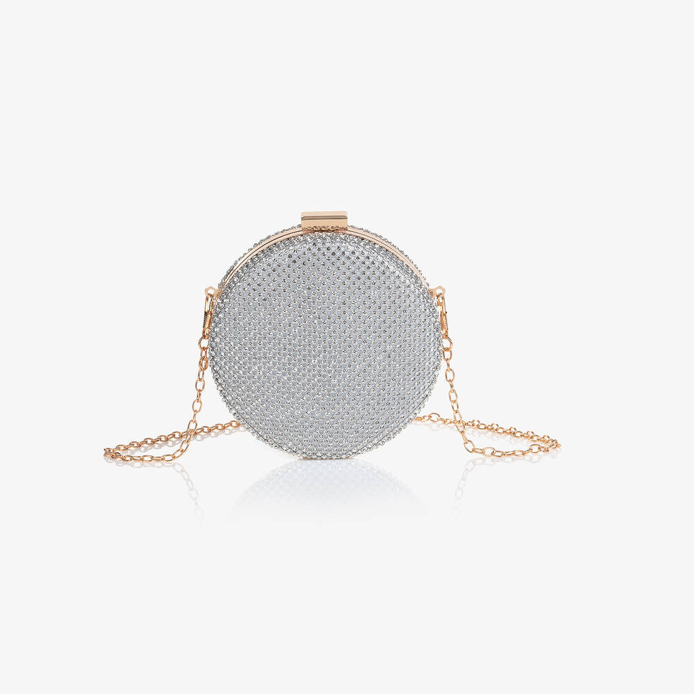 David Charles-Girls Silver Diamanté Circle Bag (13cm) | Childrensalon