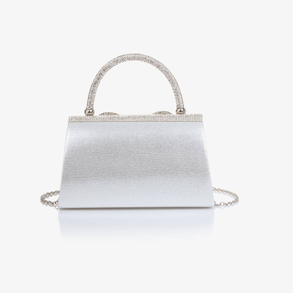 David Charles-حقيبة يد مزينة بفراشة كريستال لون فضي للبنات (22 سم) | Childrensalon