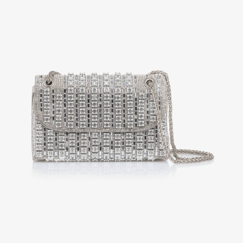 David Charles-Girls Silver Diamanté Embellished Bag (20cm) | Childrensalon