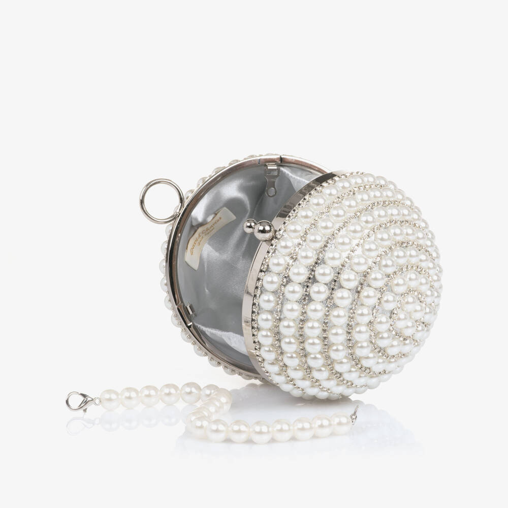 David Charles-Girls Silver Diamanté & Pearl Ball Handbag (16cm) | Childrensalon