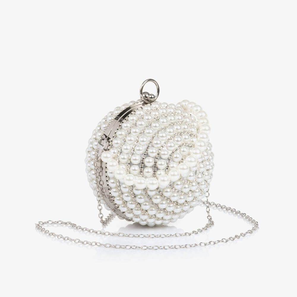 David Charles-Girls Silver Diamanté & Pearl Ball Handbag (16cm) | Childrensalon