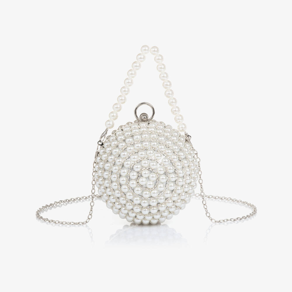David Charles-Girls Silver Diamanté & Pearl Ball Handbag (16cm) | Childrensalon