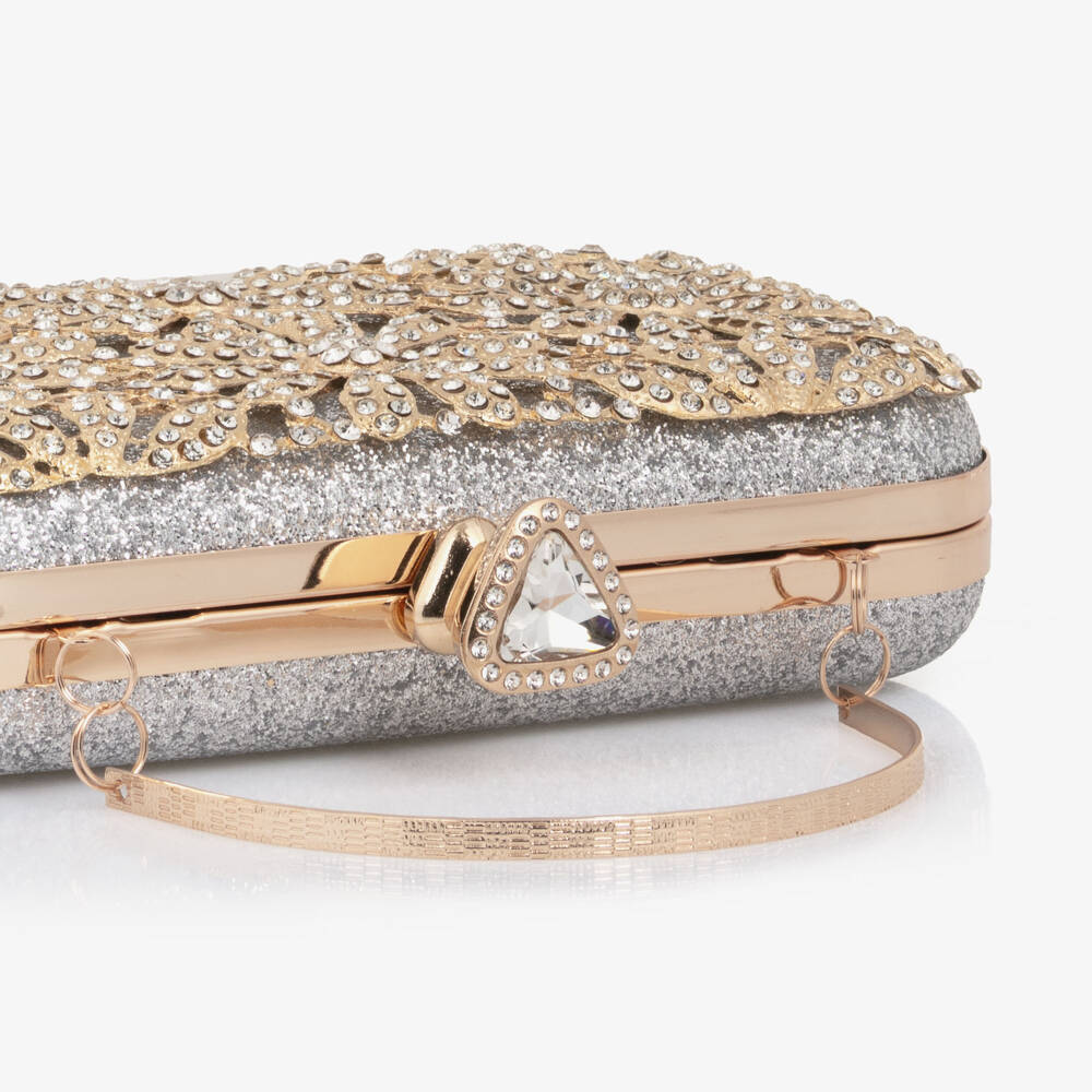 David Charles-Сумочка серебристая с блестками и золотыми цветами для девочек (20см) | Childrensalon