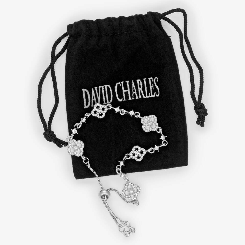David Charles-Girls Silver Tone & Diamanté Clover Bracelet | Childrensalon