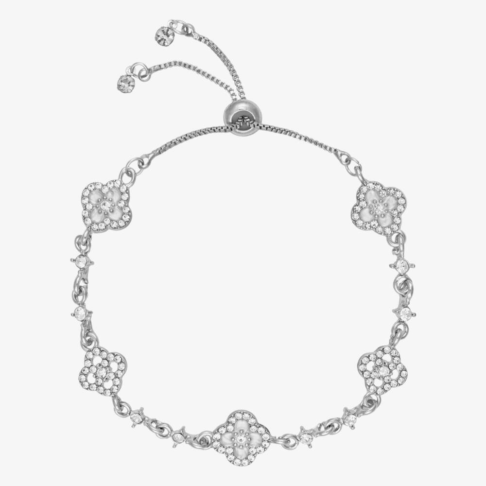 David Charles-Girls Silver Tone & Diamanté Clover Bracelet | Childrensalon