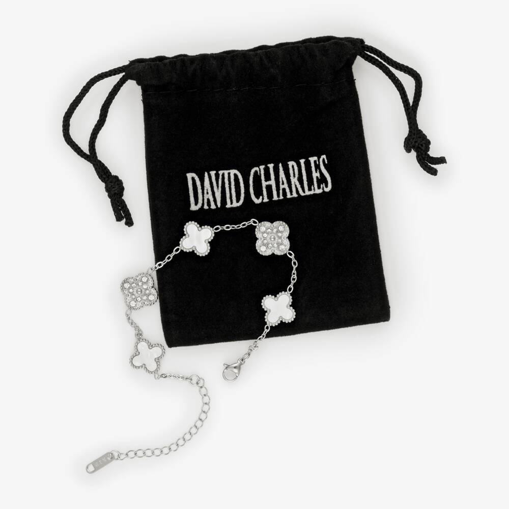 David Charles-Girls Silver Tone Diamanté & Mother-Of-Pearl Clover Bracelet | Childrensalon