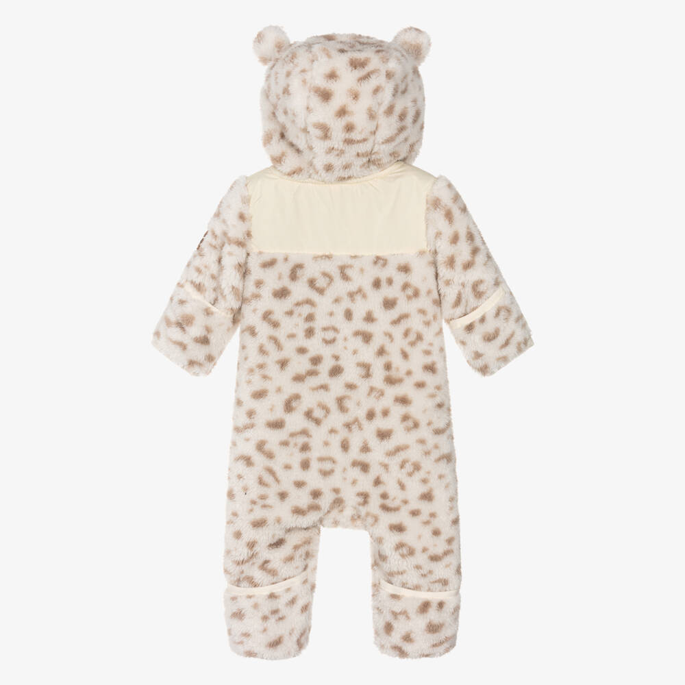 Deux par Deux-Baby Girls Beige & Ivory Leopard Print Plush Pramsuit | Childrensalon