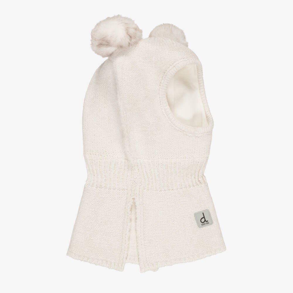 Deux par Deux-Baby Girls Ivory Knitted Pom-Pom Balaclava | Childrensalon