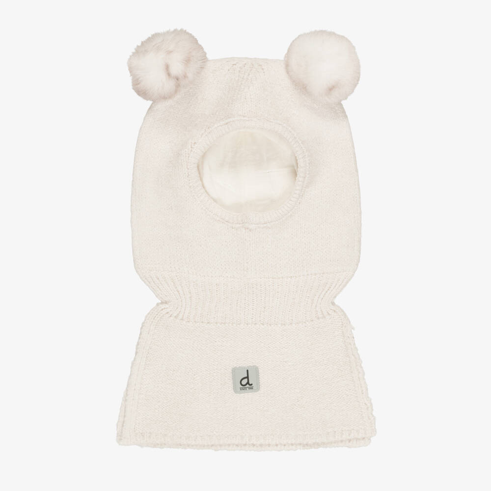 Deux par Deux-Baby Girls Ivory Knitted Pom-Pom Balaclava | Childrensalon