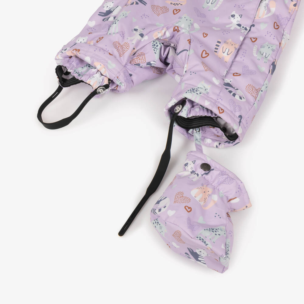 Deux par Deux-Baby Girls Lilac Cat Print Technical Snowsuit | Childrensalon