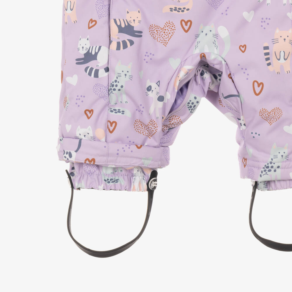 Deux par Deux-Baby Girls Lilac Cat Print Technical Snowsuit | Childrensalon