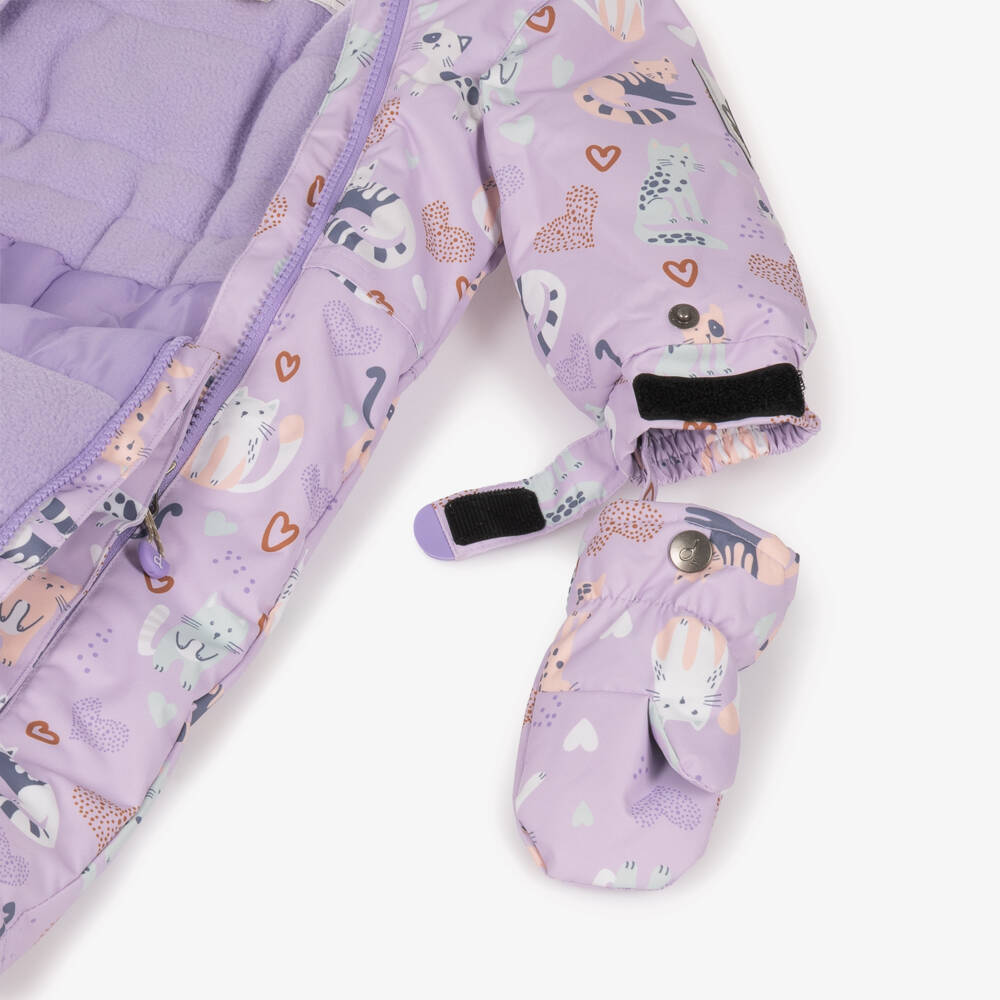 Deux par Deux-Baby Girls Lilac Cat Print Technical Snowsuit | Childrensalon