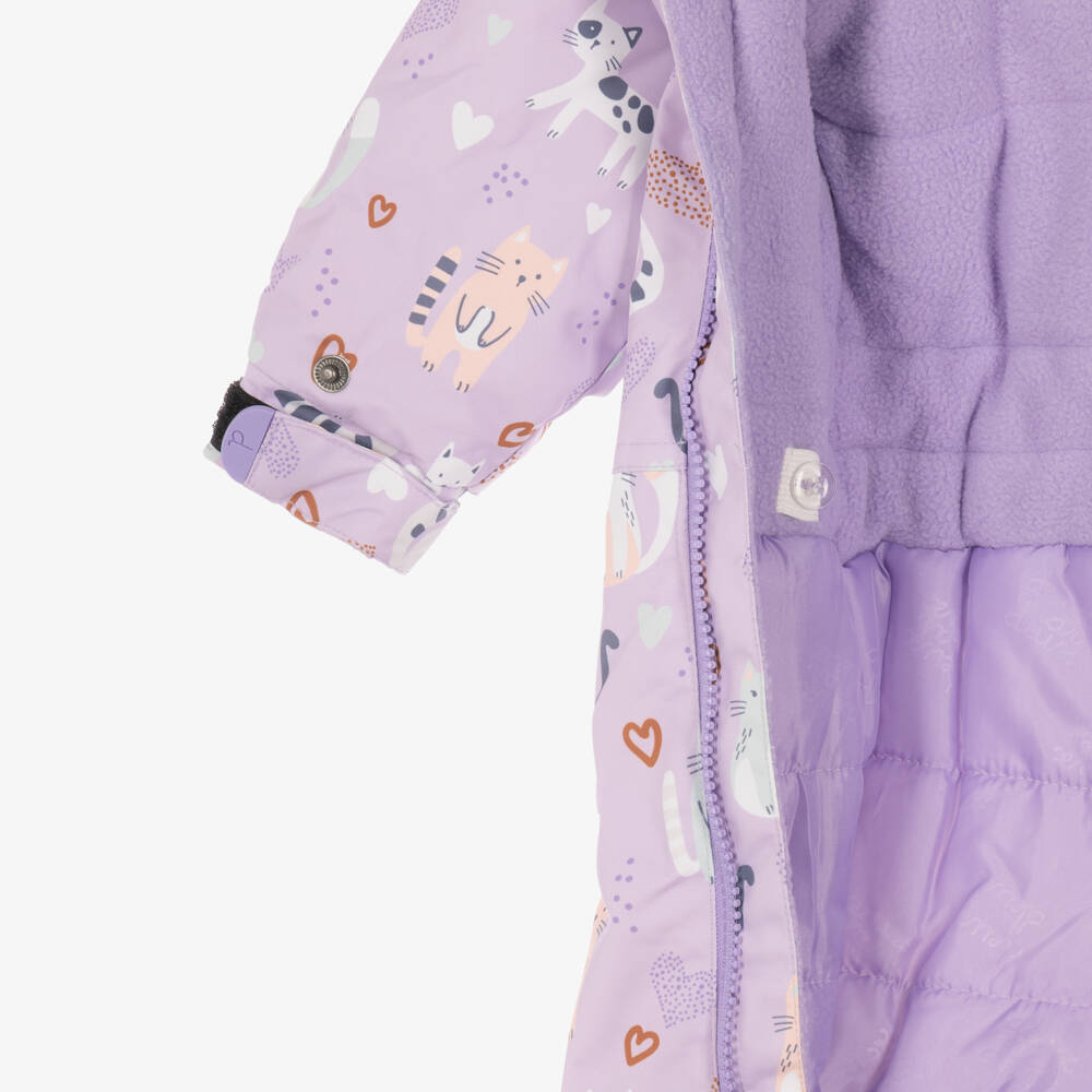 Deux par Deux-Baby Girls Lilac Cat Print Technical Snowsuit | Childrensalon
