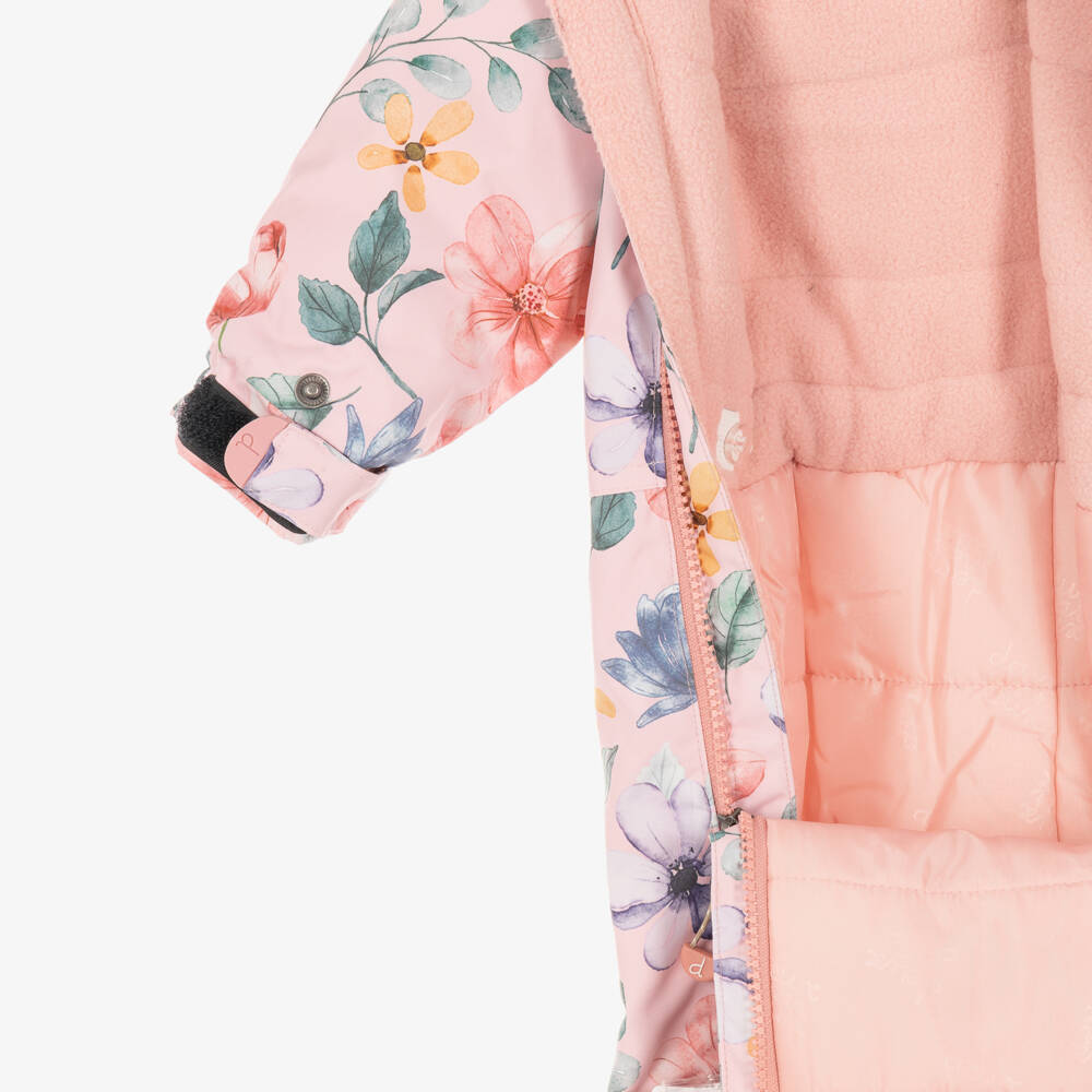 Deux par Deux-Baby Girls Pink Floral Print Technical Snowsuit | Childrensalon