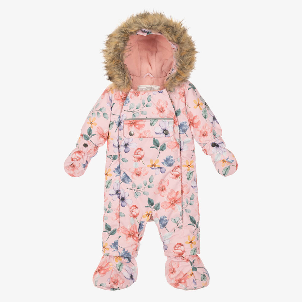Deux par Deux-Baby Girls Pink Floral Print Technical Snowsuit  | Childrensalon