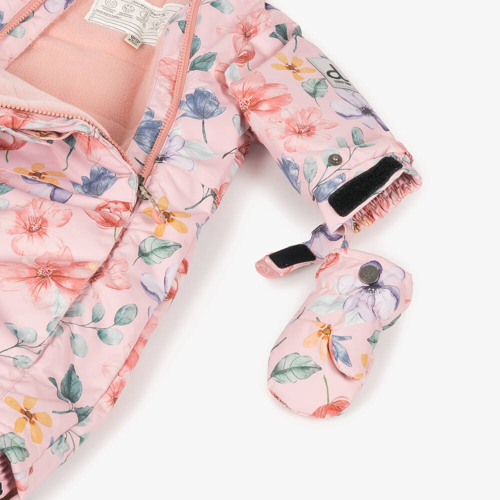 Deux par Deux-Baby Girls Pink Floral Print Technical Snowsuit | Childrensalon