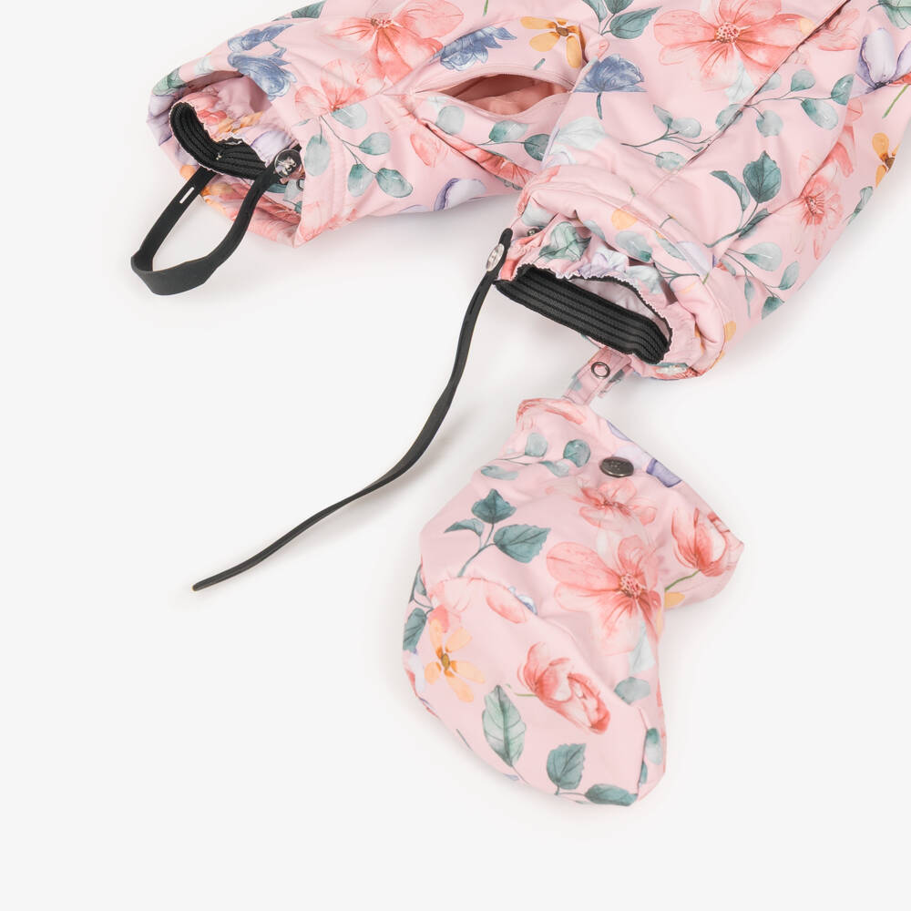 Deux par Deux-Baby Girls Pink Floral Print Technical Snowsuit | Childrensalon