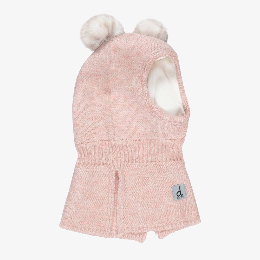 Deux par Deux-Baby Girls Pink Knitted Pom-Pom Balaclava | Childrensalon