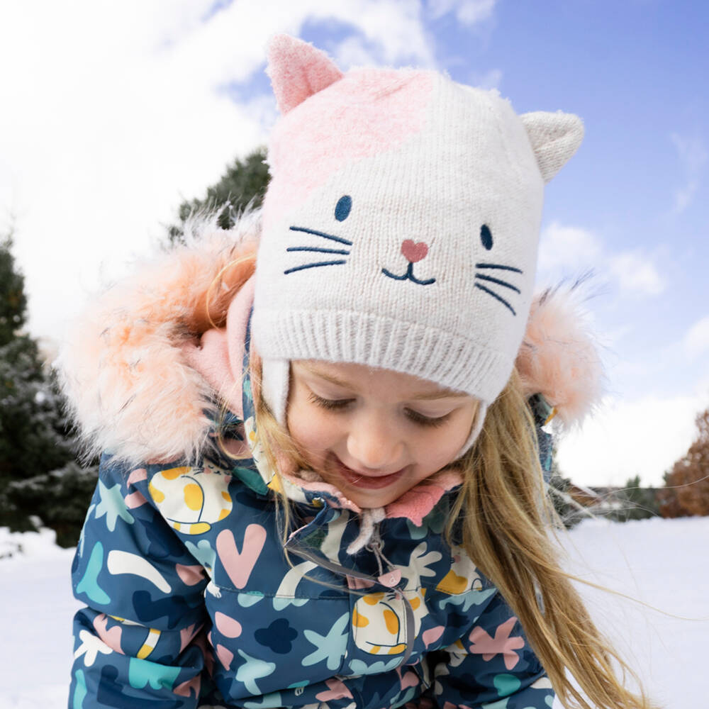 Deux par Deux-Beige Knitted Hat With Cat Face & Ears | Childrensalon