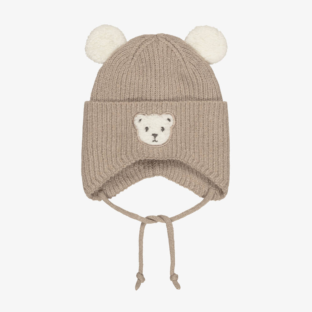 Deux par Deux-Beige Knitted Teddy Bear Hat  | Childrensalon