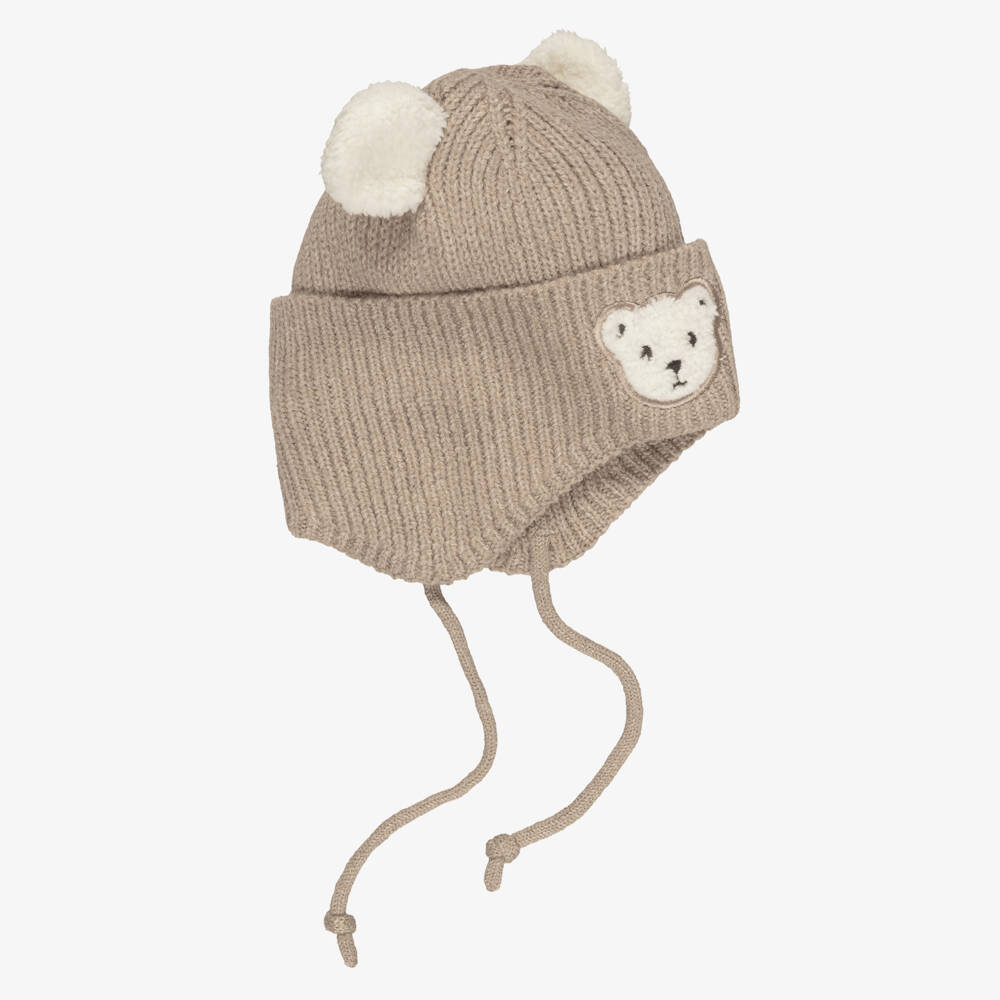Deux par Deux-Beige Knitted Teddy Bear Hat | Childrensalon