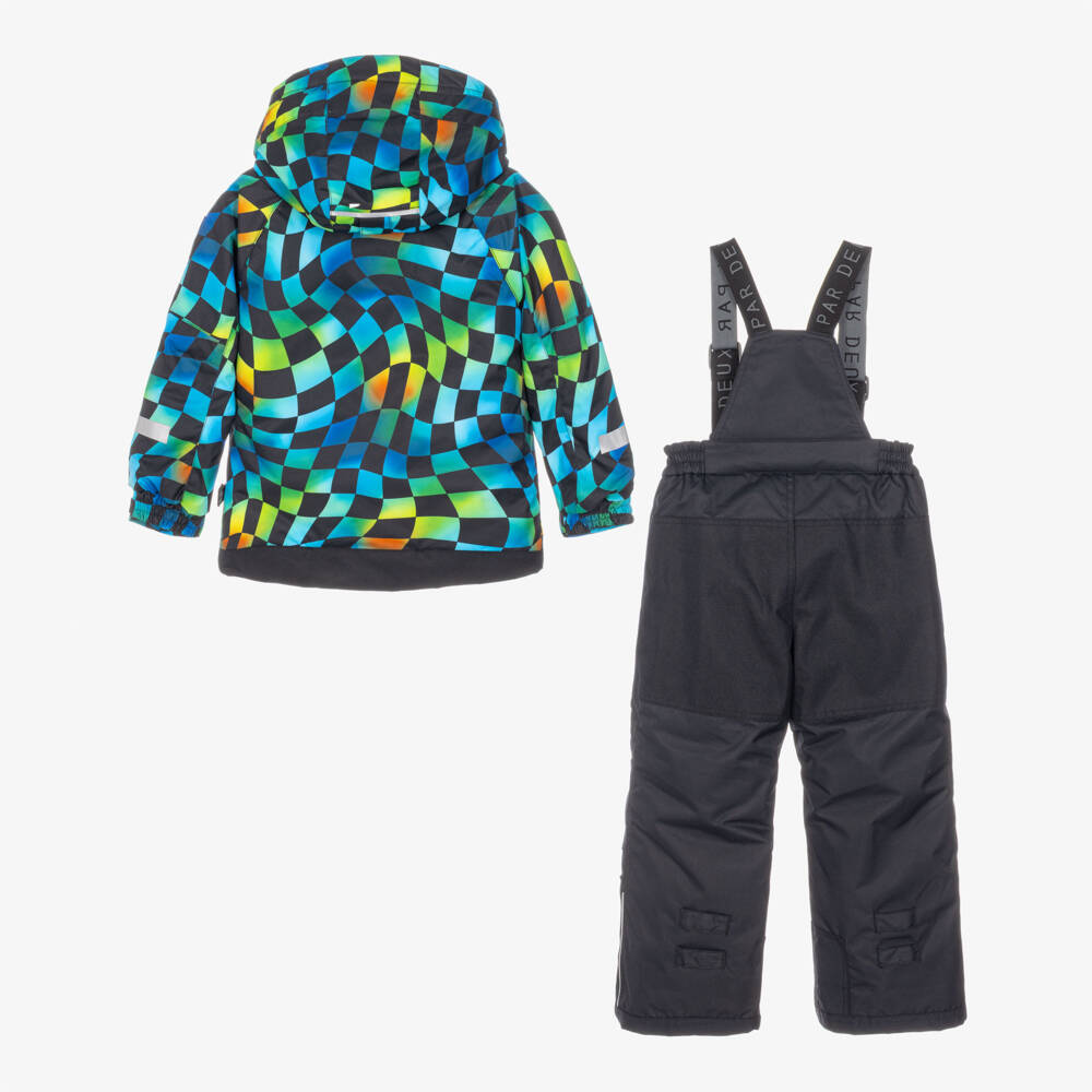 Deux par Deux-Black & Multicolour Check Print Snowsuit | Childrensalon