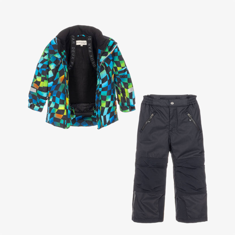 Deux par Deux-Black & Multicolour Check Print Snowsuit | Childrensalon