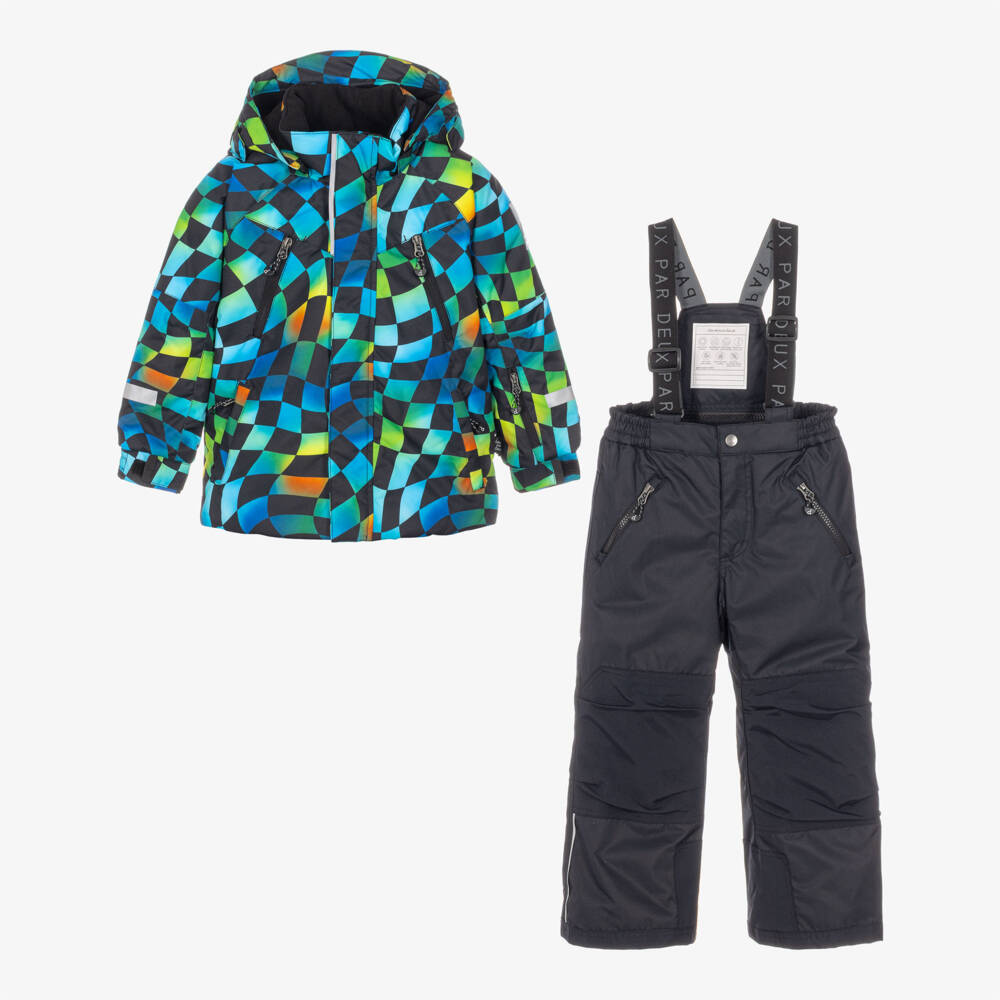 Deux par Deux-Black & Multicolour Check Print Snowsuit | Childrensalon