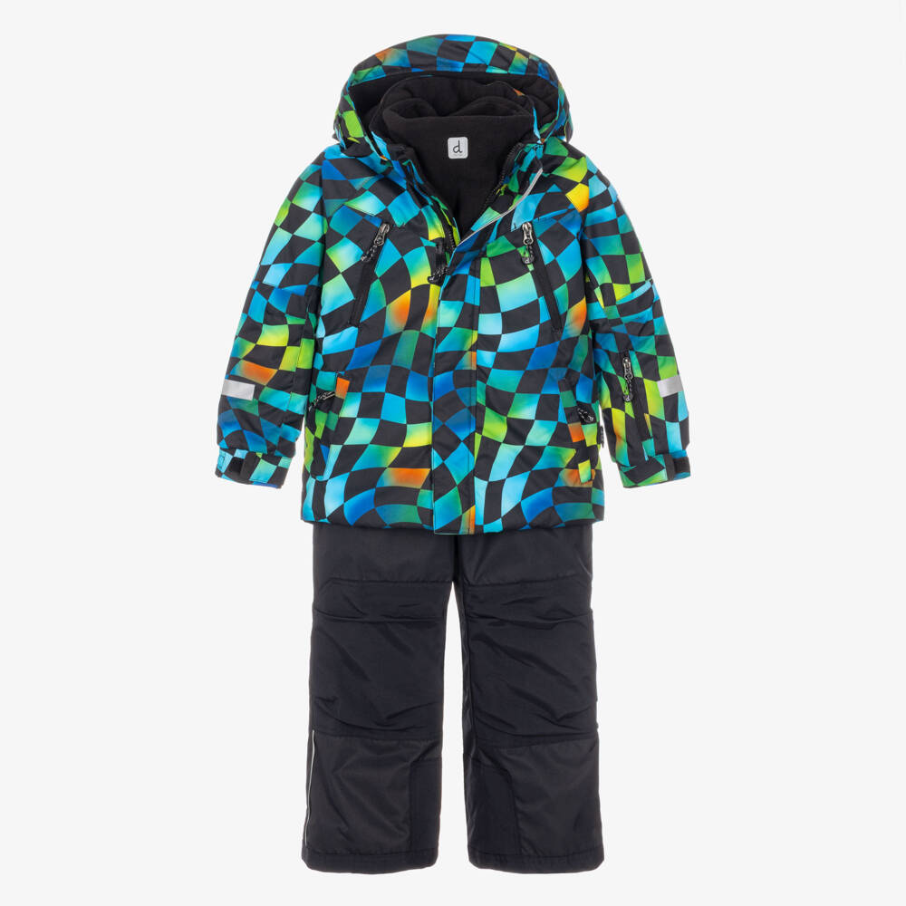Deux par Deux-Black & Multicolour Check Print Snowsuit | Childrensalon