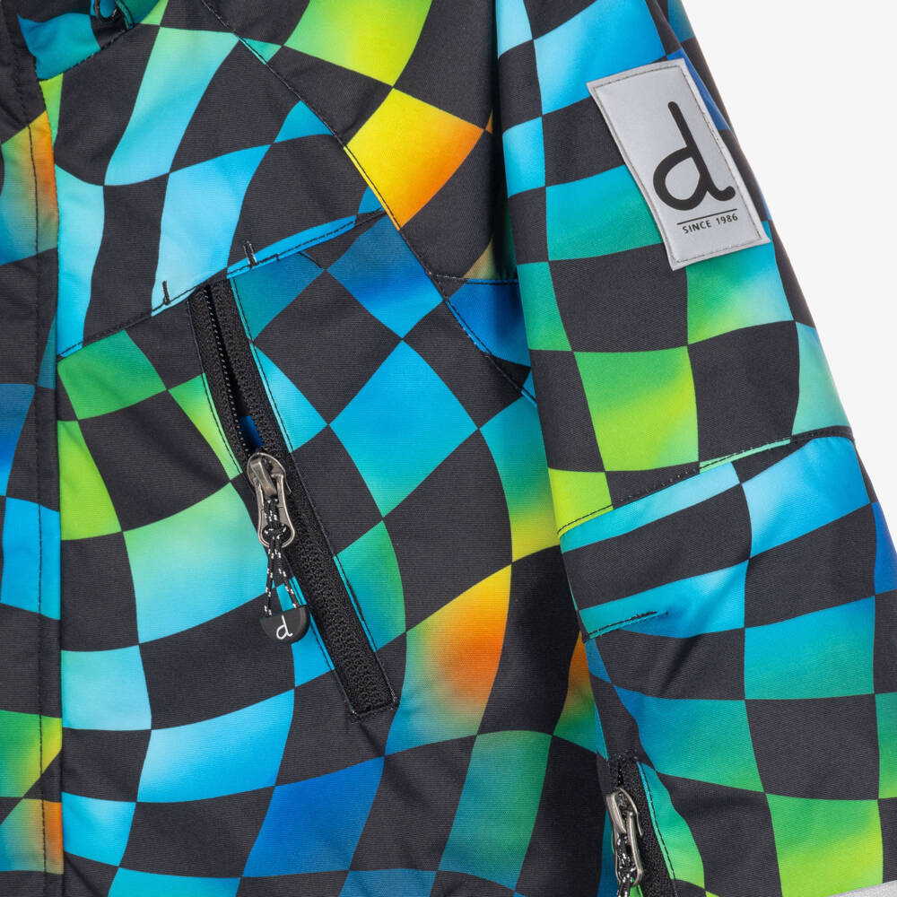 Deux par Deux-Black & Multicolour Check Print Technical Snowsuit | Childrensalon