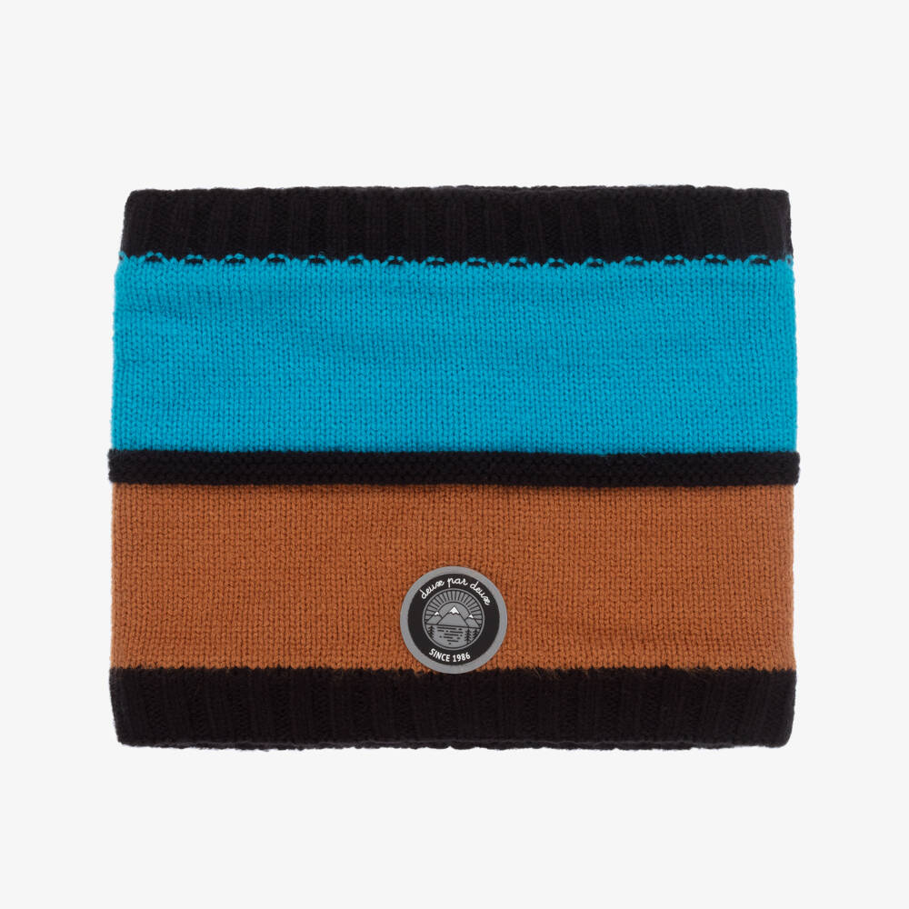 Deux par Deux-Blue & Brown Knitted Snood | Childrensalon