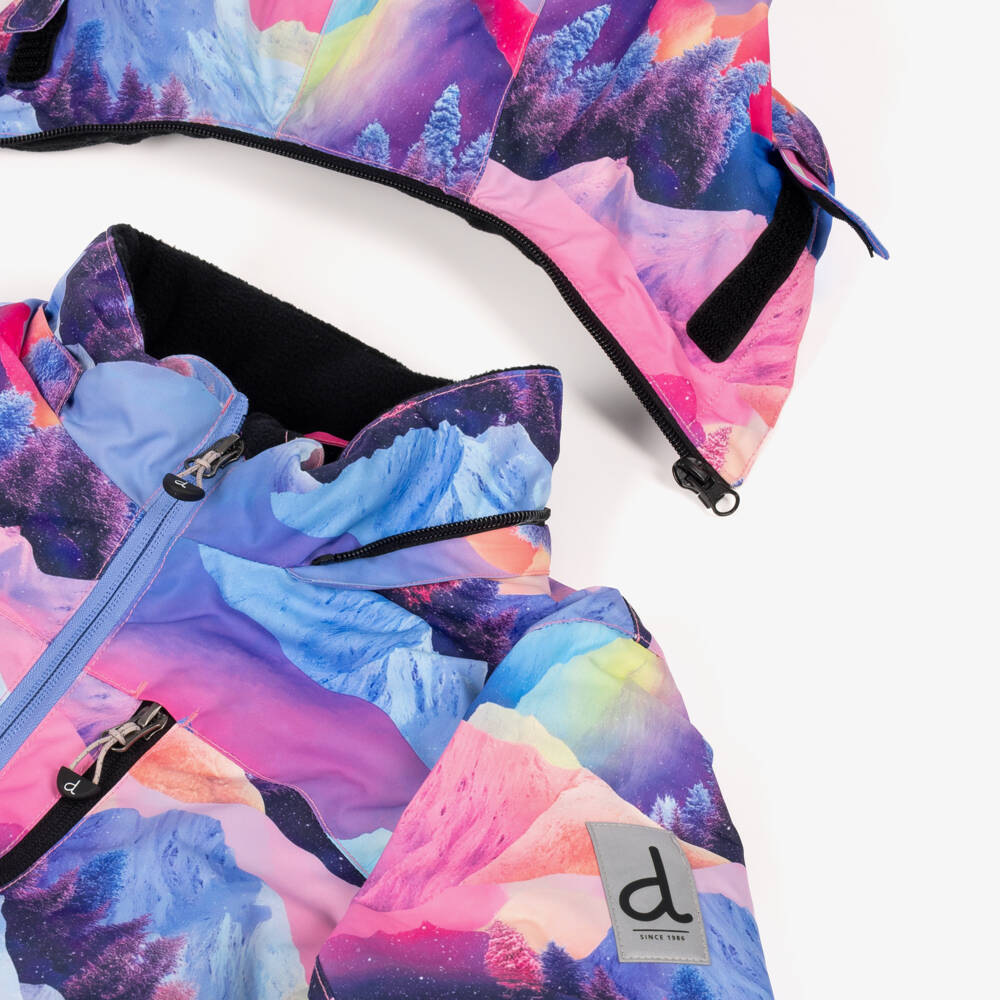 Deux par Deux-Blue & Pink Mountain Print Technical Snowsuit | Childrensalon