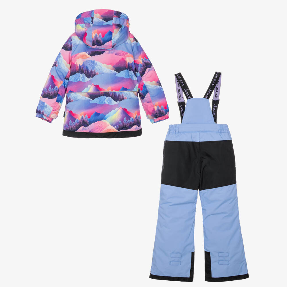 Deux par Deux-Blue & Pink Mountain Print Technical Snowsuit | Childrensalon