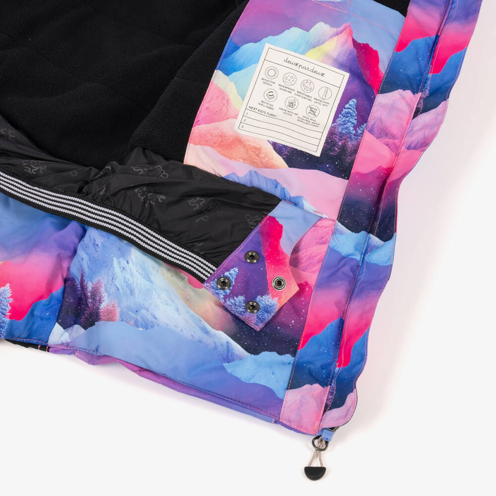 Deux par Deux-Blue & Pink Mountain Print Technical Snowsuit | Childrensalon