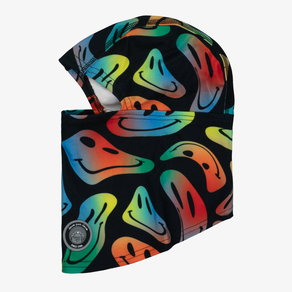 Deux par Deux-Boys Black Brushed Jersey Smiling Faces Balaclava | Childrensalon