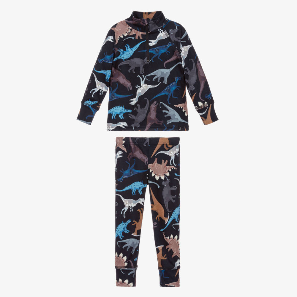 Deux par Deux-Boys Black Dinosaur Print Thermal Base Layer Set | Childrensalon